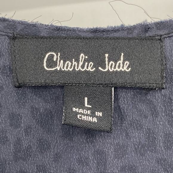 Charlie Jade Silk Animal Print Deep Blue Dress Tiered Ruffle Cocktail Zipper L - Picture 4 of 9